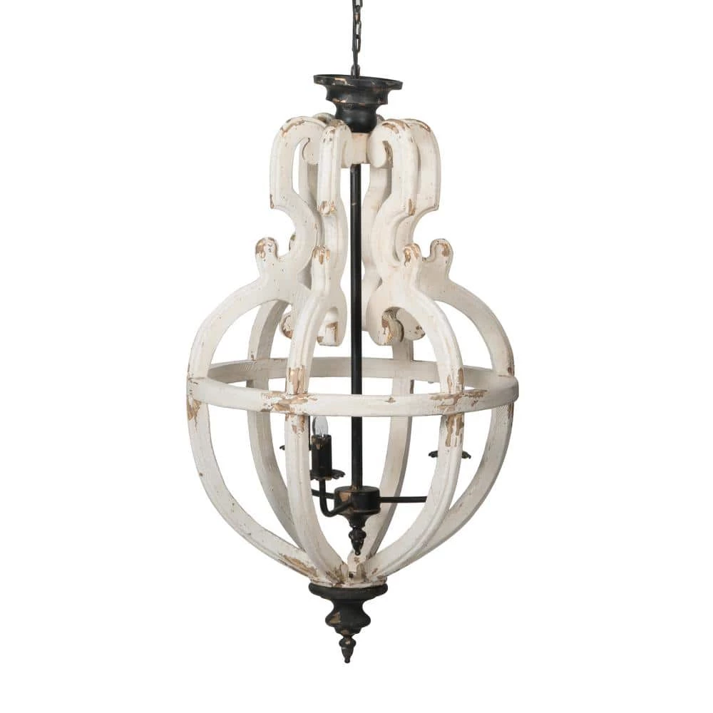 4-Light Distressed White and Black Chandelier by A & B Home 1 4-Light Distressed White and Black Chandelier by A & B Home