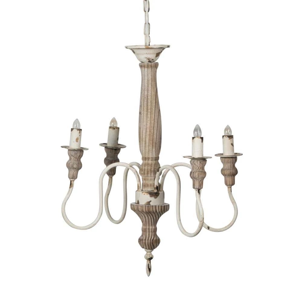 4-Light Distressed White, Natural Chandelier by A & B Home 1 4-Light Distressed White, Natural Chandelier by A & B Home
