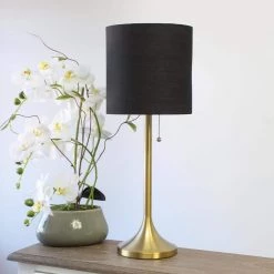 21 in. Gold Tapered Table Lamp with Black Fabric Drum Shade by Simple Designs -Simple Designs Online Shop gold and black simple designs table lamps lt1076 gdb 1f 1000