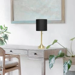 21 in. Gold Tapered Table Lamp with Black Fabric Drum Shade by Simple Designs -Simple Designs Online Shop gold and black simple designs table lamps lt1076 gdb 44 1000