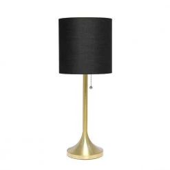 21 in. Gold Tapered Table Lamp with Black Fabric Drum Shade by Simple Designs