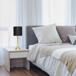 21 in. Gold Tapered Table Lamp with Black Fabric Drum Shade by Simple Designs -Simple Designs Online Shop gold and black simple designs table lamps lt1076 gdb fa 1000