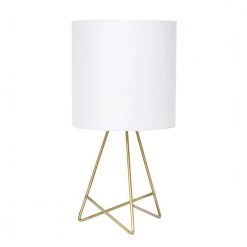 13.5 in. Gold Down to the Wire Table Lamp with White Fabric Shade by Simple Designs
