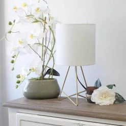13.5 in. Gold Down to the Wire Table Lamp with White Fabric Shade by Simple Designs -Simple Designs Online Shop gold and white simple designs table lamps lt2066 gdw 76 1000