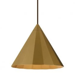 Astora 11.9 in . W 1-Light Satin Gold Modern Metal Faceted Cone Pendant with 6 Feet of Adjustable Bronze Cloth Cord by LBL Lighting