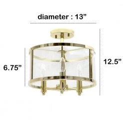 13 in. Gold 3-Light Semi Flushmount Industrial Farmhouse Glass and Metallic Accented by Simple Designs -Simple Designs Online Shop gold simple designs flush mount lights lhm 1000 gl 1f 1000