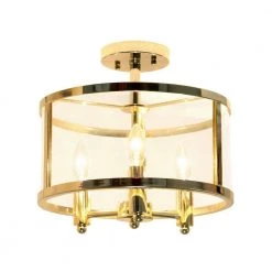 13 in. Gold 3-Light Semi Flushmount Industrial Farmhouse Glass and Metallic Accented by Simple Designs -Simple Designs Online Shop gold simple designs flush mount lights lhm 1000 gl 4f 1000