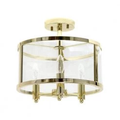 13 in. Gold 3-Light Semi Flushmount Industrial Farmhouse Glass and Metallic Accented by Simple Designs