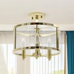 13 in. Gold 3-Light Semi Flushmount Industrial Farmhouse Glass and Metallic Accented by Simple Designs -Simple Designs Online Shop gold simple designs flush mount lights lhm 1000 gl 76 1000