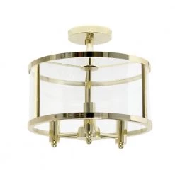 13 in. Gold 3-Light Semi Flushmount Industrial Farmhouse Glass and Metallic Accented by Simple Designs -Simple Designs Online Shop gold simple designs flush mount lights lhm 1000 gl c3 1000