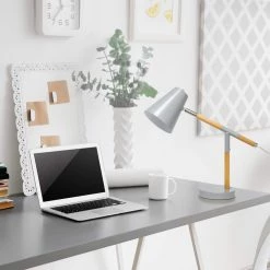 15.5 in. Gray Matte and Wooden Pivot Desk Lamp by Simple Designs -Simple Designs Online Shop gray simple designs desk lamps ld1059 gry 31 1000