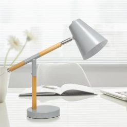 15.5 in. Gray Matte and Wooden Pivot Desk Lamp by Simple Designs -Simple Designs Online Shop gray simple designs desk lamps ld1059 gry 76 1000