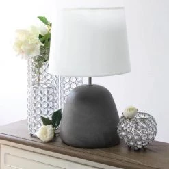 16.5 in. Gray Round Concrete Table Lamp with White Shade by Simple Designs 10 16.5 in. Gray Round Concrete Table Lamp with White Shade by Simple Designs -Simple Designs Online Shop gray simple designs table lamps lt2058 wht 1f 1000