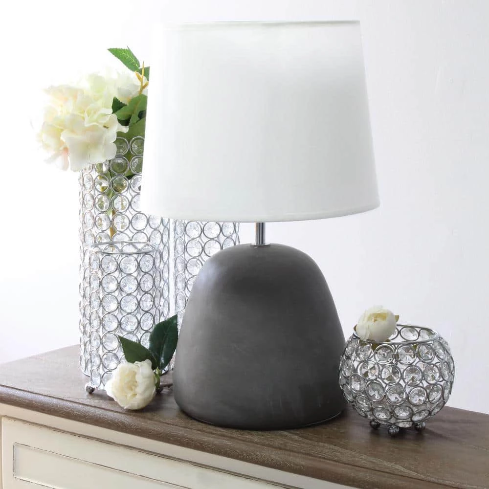 16.5 in. Gray Round Concrete Table Lamp with White Shade by Simple Designs 4 16.5 in. Gray Round Concrete Table Lamp with White Shade by Simple Designs - Image 4