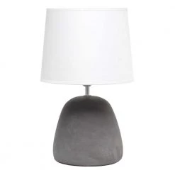 16.5 in. Gray Round Concrete Table Lamp with White Shade by Simple Designs