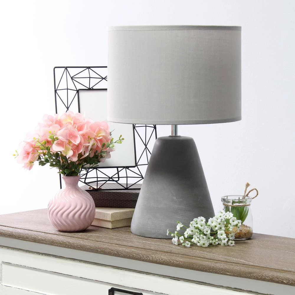 14.2 in. Gray Pinnacle Concrete Table Lamp with Gray Shade by Simple Designs 4 14.2 in. Gray Pinnacle Concrete Table Lamp with Gray Shade by Simple Designs - Image 4