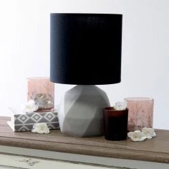 10.6 in. Gray Geometric Concrete Lamp with Black Shade by Simple Designs -Simple Designs Online Shop gray simple designs table lamps lt2060 blk 1f 1000