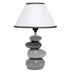 15 in. Shades of Gray Ceramic Stone Table Lamp with Shade by Simple Designs