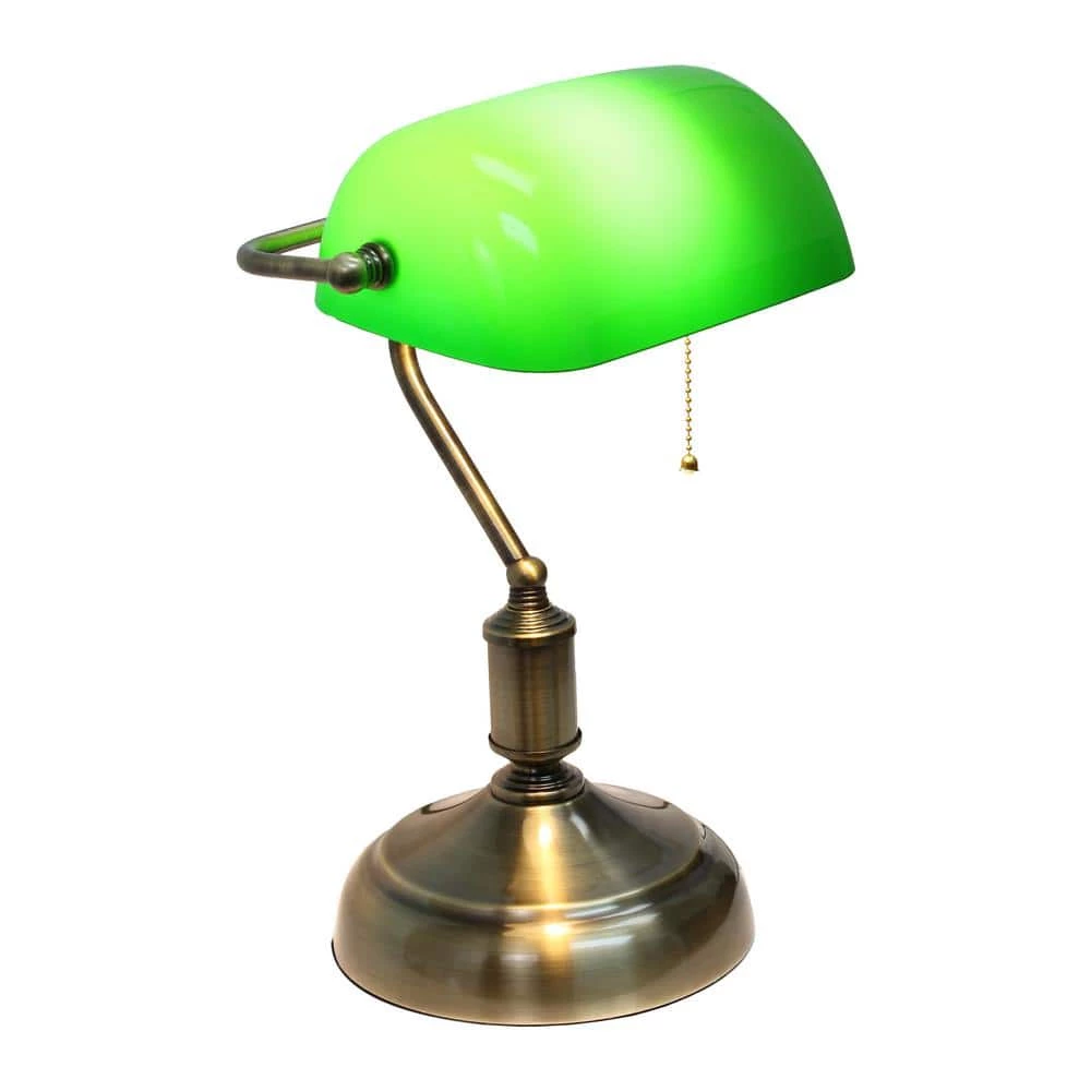 14.75 in. Executive Banker's Green Glass Shade Desk Lamp with Antique Nickel Base by Simple Designs 2 14.75 in. Executive Banker's Green Glass Shade Desk Lamp with Antique Nickel Base by Simple Designs - Image 2