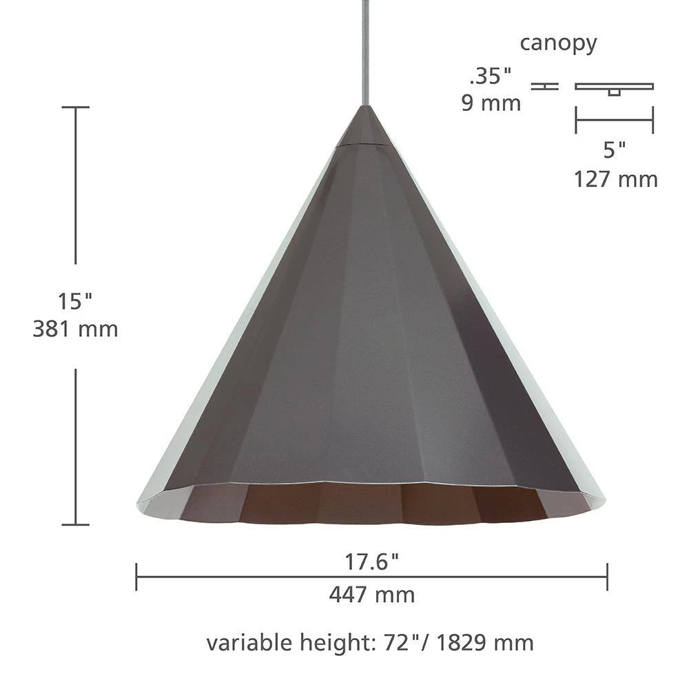 Astora Grande 17.6 in. W 1-Light Gunmetal Gray Modern Metal Faceted Cone Pendant with 6 Feet of Gray Cloth Cord by LBL Lighting 3 Astora Grande 17.6 in. W 1-Light Gunmetal Gray Modern Metal Faceted Cone Pendant with 6 Feet of Gray Cloth Cord by LBL Lighting - Image 3