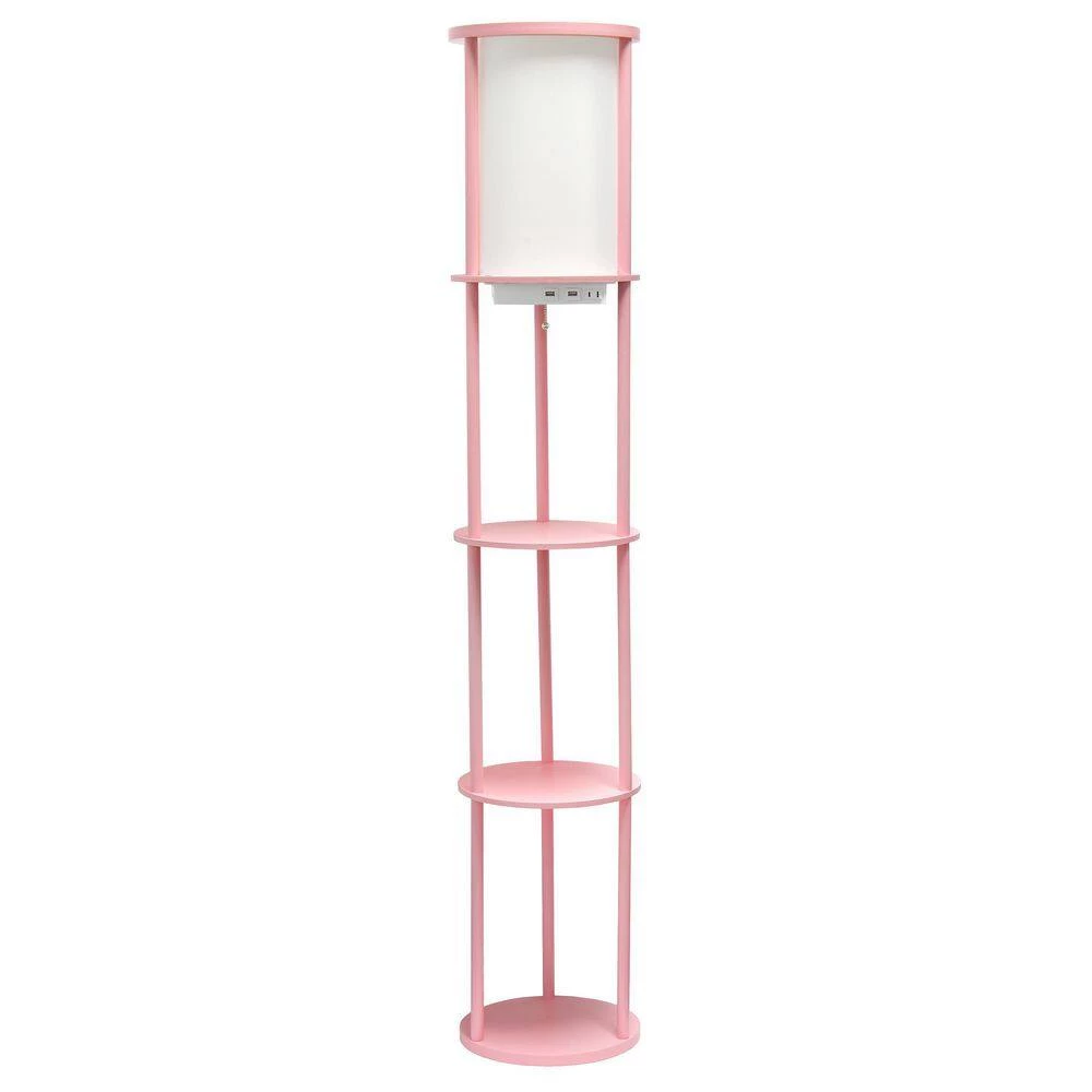62.5 in. Light Pink Round Modern Floor Lamp Shelf Etagere Organizer Storage with 2 USB Charging Ports, 1 Charging Outlet by Simple Designs 7 62.5 in. Light Pink Round Modern Floor Lamp Shelf Etagere Organizer Storage with 2 USB Charging Ports, 1 Charging Outlet by Simple Designs - Image 7