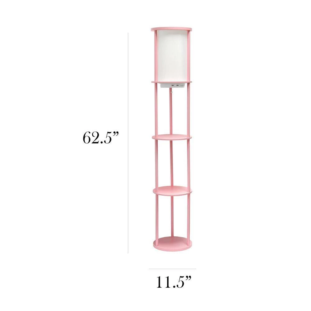 62.5 in. Light Pink Round Modern Floor Lamp Shelf Etagere Organizer Storage with 2 USB Charging Ports, 1 Charging Outlet by Simple Designs 5 62.5 in. Light Pink Round Modern Floor Lamp Shelf Etagere Organizer Storage with 2 USB Charging Ports, 1 Charging Outlet by Simple Designs - Image 5