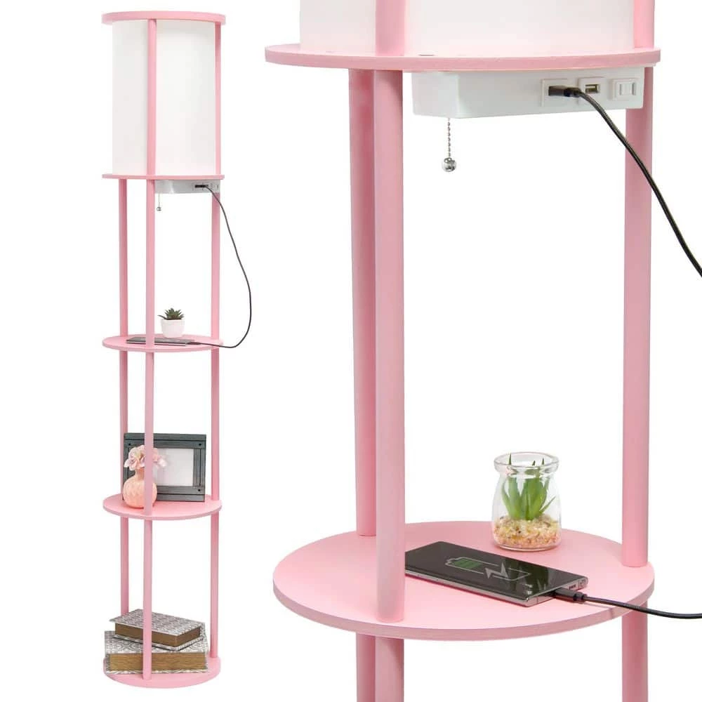 62.5 in. Light Pink Round Modern Floor Lamp Shelf Etagere Organizer Storage with 2 USB Charging Ports, 1 Charging Outlet by Simple Designs 1 62.5 in. Light Pink Round Modern Floor Lamp Shelf Etagere Organizer Storage with 2 USB Charging Ports, 1 Charging Outlet by Simple Designs