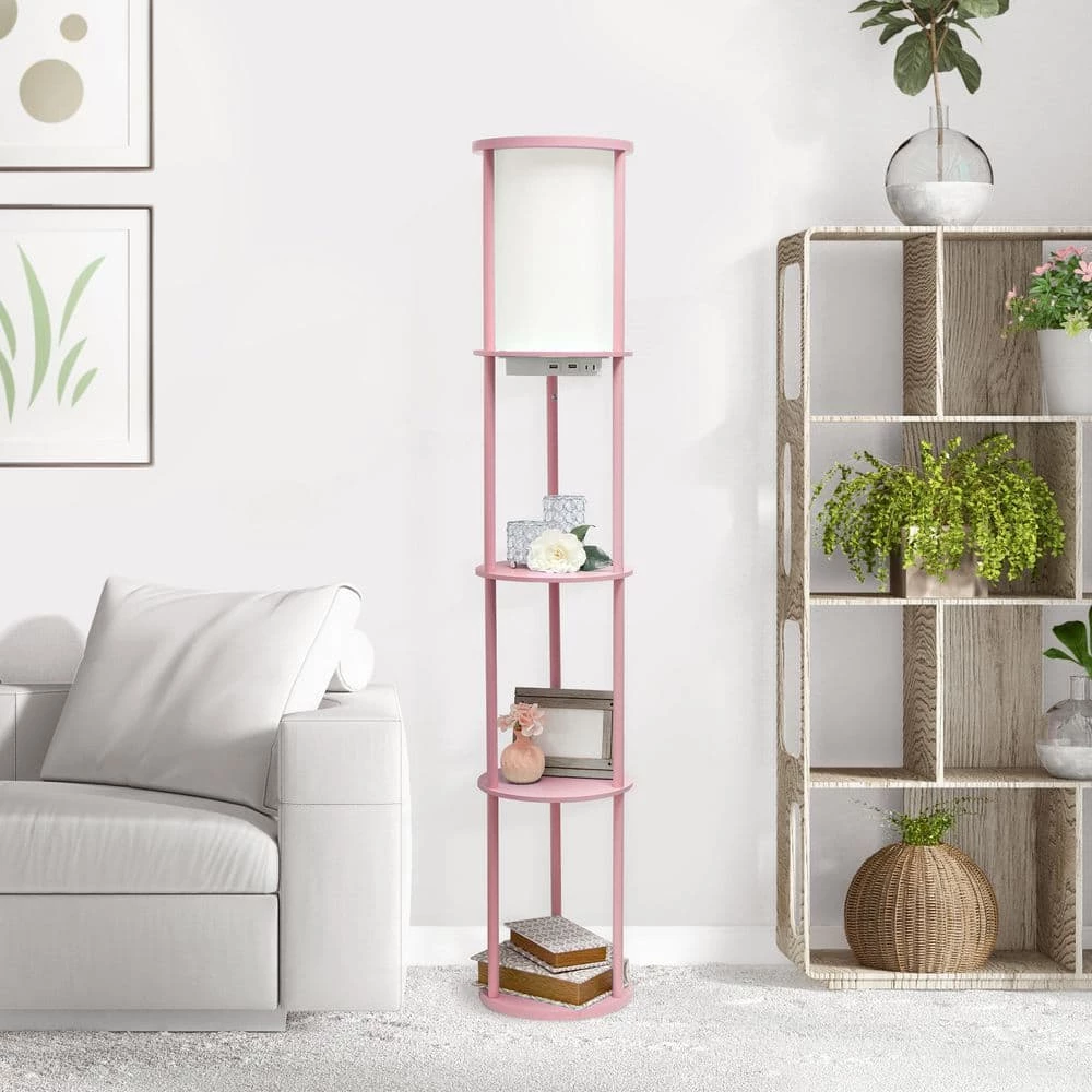 62.5 in. Light Pink Round Modern Floor Lamp Shelf Etagere Organizer Storage with 2 USB Charging Ports, 1 Charging Outlet by Simple Designs 9 62.5 in. Light Pink Round Modern Floor Lamp Shelf Etagere Organizer Storage with 2 USB Charging Ports, 1 Charging Outlet by Simple Designs - Image 9
