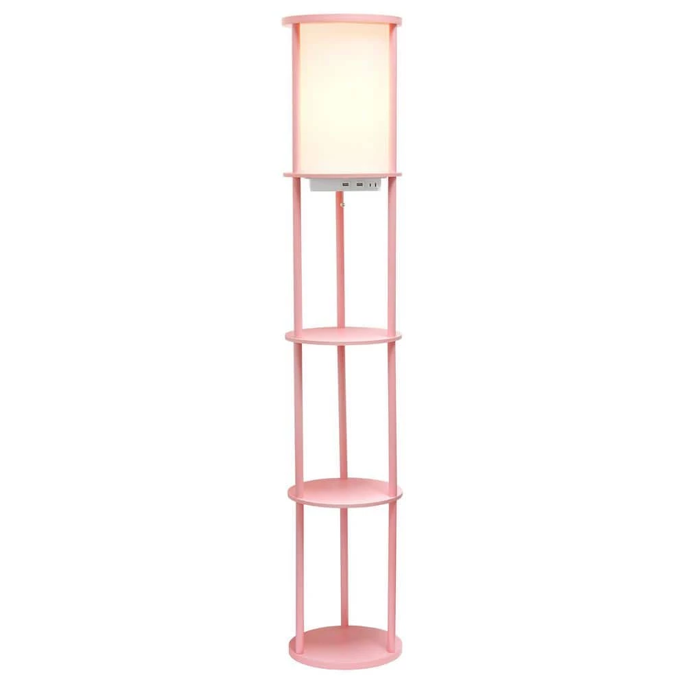 62.5 in. Light Pink Round Modern Floor Lamp Shelf Etagere Organizer Storage with 2 USB Charging Ports, 1 Charging Outlet by Simple Designs 4 62.5 in. Light Pink Round Modern Floor Lamp Shelf Etagere Organizer Storage with 2 USB Charging Ports, 1 Charging Outlet by Simple Designs - Image 4