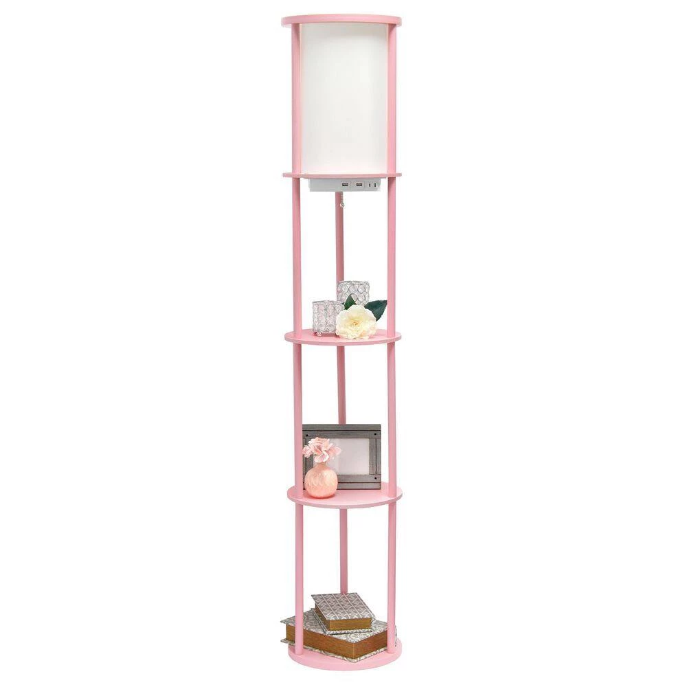62.5 in. Light Pink Round Modern Floor Lamp Shelf Etagere Organizer Storage with 2 USB Charging Ports, 1 Charging Outlet by Simple Designs 8 62.5 in. Light Pink Round Modern Floor Lamp Shelf Etagere Organizer Storage with 2 USB Charging Ports, 1 Charging Outlet by Simple Designs - Image 8