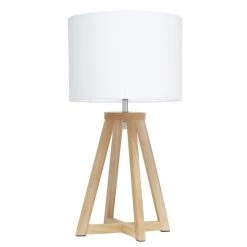 19 in. Natural Wood Interlocked Triangular Table Lamp with White Fabric Shade by Simple Designs