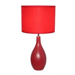 18.11 in. Red Oval Bowling Pin Base Ceramic Table Lamp with Fabric Shade by Simple Designs