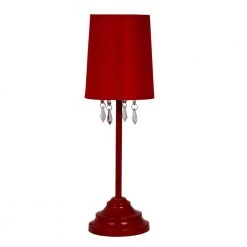 16.62 in. Red Table Lamp with Fabric Shade and Hanging Acrylic Beads by Simple Designs