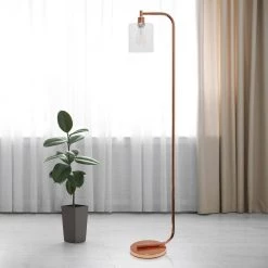 63 in. Rose Gold Antique Style Industrial Iron Lantern Floor Lamp with Glass Shade by Simple Designs -Simple Designs Online Shop rose gold simple designs floor lamps lf1036 rgd 1f 1000