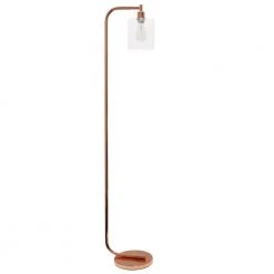 63 in. Rose Gold Antique Style Industrial Iron Lantern Floor Lamp with Glass Shade by Simple Designs