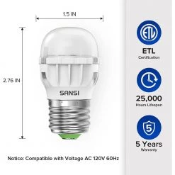 40-Watt Equivalent A11 450 Lumens E26 Base High Efficiency Flame Retardant LED Appliance Light Bulb 5000K (2-Pack) by SANSI -Simple Designs Online Shop sansi appliance light bulbs 01 02 001 045052 4f 1000