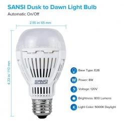 60-Watt Equivalent A19 800 Lumens Dusk to Dawn Automatic On/Off LED Light Bulb Daylight in 5000K with Photocell (2-Pack) by SANSI -Simple Designs Online Shop sansi led light bulbs 01 02 001 010802 1f 1000