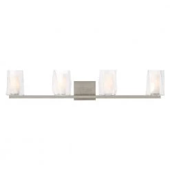 Avant 33.3 in. W 4-Light Satin Nickel Vanity Bath Light with Clear Blown Glass Shades and Frosted White Inner Shades by LBL Lighting