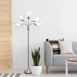 67 in. Silver and White Light Adjustable Gooseneck Floor Lamp with Plastic Shades by Simple Designs -Simple Designs Online Shop silver and white simple designs floor lamps lf2006 svw 31 1000