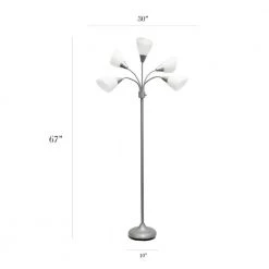 67 in. Silver and White Light Adjustable Gooseneck Floor Lamp with Plastic Shades by Simple Designs -Simple Designs Online Shop silver and white simple designs floor lamps lf2006 svw 4f 1000