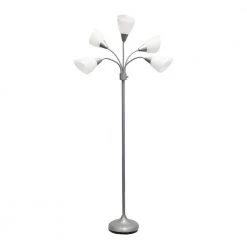 67 in. Silver and White Light Adjustable Gooseneck Floor Lamp with Plastic Shades by Simple Designs