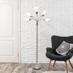 67 in. Silver and White Light Adjustable Gooseneck Floor Lamp with Plastic Shades by Simple Designs -Simple Designs Online Shop silver and white simple designs floor lamps lf2006 svw 76 1000
