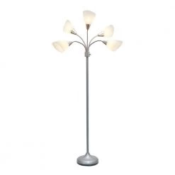 67 in. Silver and White Light Adjustable Gooseneck Floor Lamp with Plastic Shades by Simple Designs -Simple Designs Online Shop silver and white simple designs floor lamps lf2006 svw c3 1000