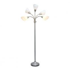 67 in. Silver and White Light Adjustable Gooseneck Floor Lamp with Plastic Shades by Simple Designs -Simple Designs Online Shop silver and white simple designs floor lamps lf2006 svw fa 1000