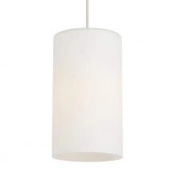Mati 6 in. W x 10.9 in. H 1-Light Matte White Etched Glass Shade Modern Cylinder Pendant with Satin Nickel Canopy by LBL Lighting