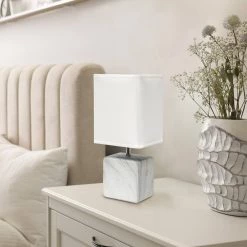 11.8 in. White Marbled Ceramic Table Lamp with White Fabric Shade by Simple Designs -Simple Designs Online Shop white marble simple designs table lamps lt2071 wow 31 1000