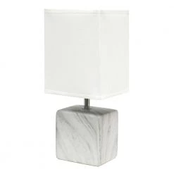 11.8 in. White Marbled Ceramic Table Lamp with White Fabric Shade by Simple Designs