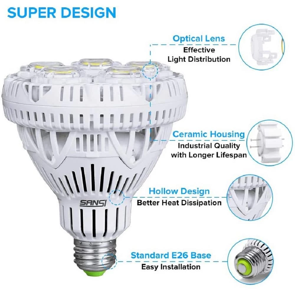 300-Watt Equivalent 4000 Lumens 1-Light BR30 Non-Dimmable LED Light Bulb in Daylight 5000K by SANSI 2 300-Watt Equivalent 4000 Lumens 1-Light BR30 Non-Dimmable LED Light Bulb in Daylight 5000K by SANSI - Image 2