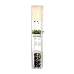 62.75 in. White Floor Lamp Etagere Organizer Storage Shelf and Wine Rack with Linen Shade by Simple Designs 11 62.75 in. White Floor Lamp Etagere Organizer Storage Shelf and Wine Rack with Linen Shade by Simple Designs -Simple Designs Online Shop white simple designs floor lamps lf1015 wht 1f 1000