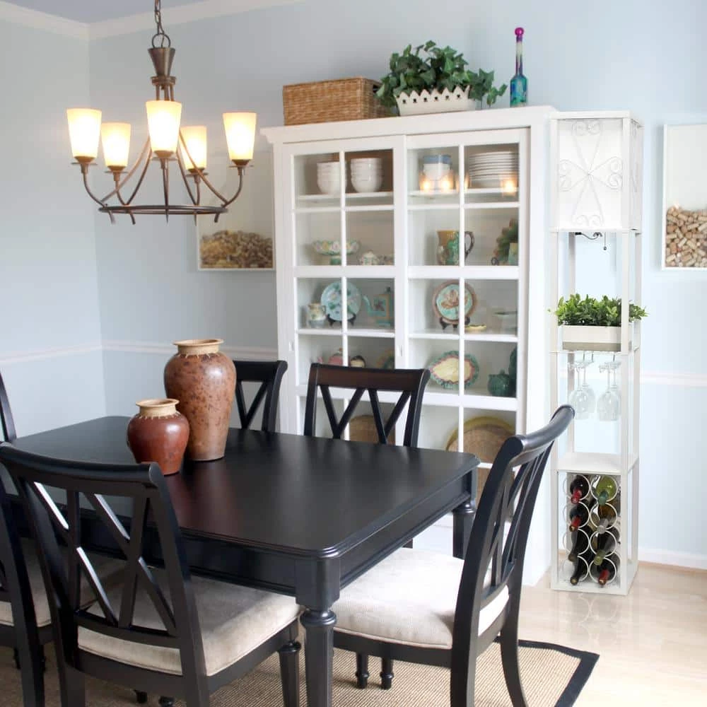 62.75 in. White Floor Lamp Etagere Organizer Storage Shelf and Wine Rack with Linen Shade by Simple Designs 8 62.75 in. White Floor Lamp Etagere Organizer Storage Shelf and Wine Rack with Linen Shade by Simple Designs - Image 8